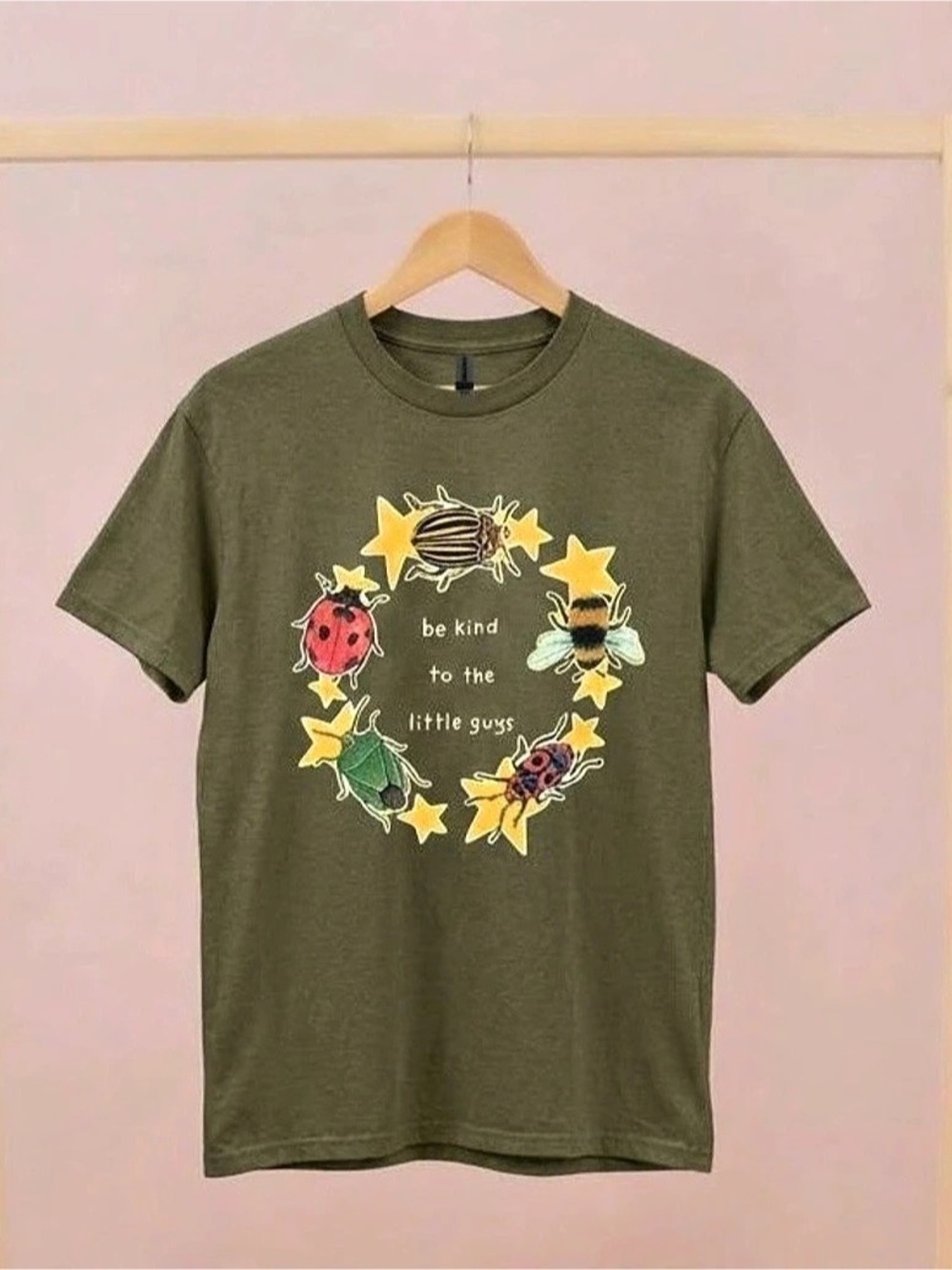 Be Kind To The Little Guys Graphic T-Shirt Olive Green Insects Cottagecore